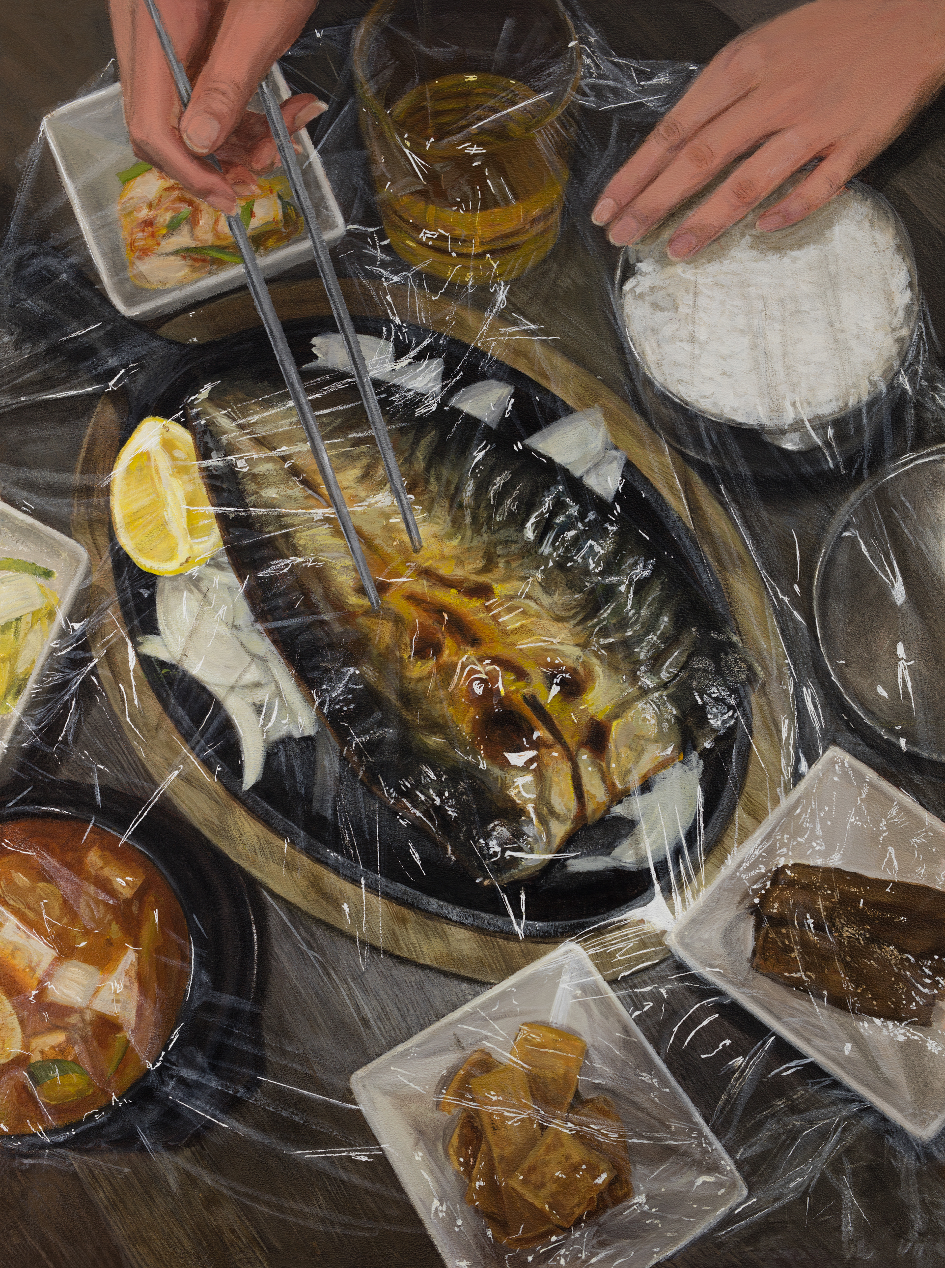 Forbidden Feast: A Meal Covered in Plastic